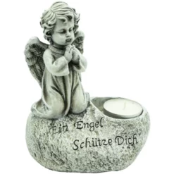 Grabschmuck, Trauerengel Mit Kerzenhalter, Grau