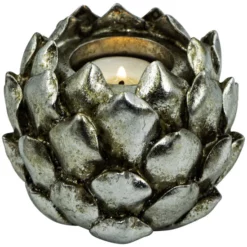 NOOR LIVING Teelichthalter, Polyresin, Silberfarben, Ø: 11 Cm