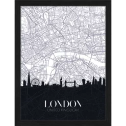 ANY IMAGE Digitaldruck »Stadtplan London«, Rahmen: Buchenholz, Schwarz