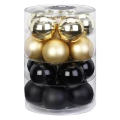 CASAYA Christbaumschmuck, Ø: 6 Cm, Uni, Schwarz/goldfarben, 20 Stück