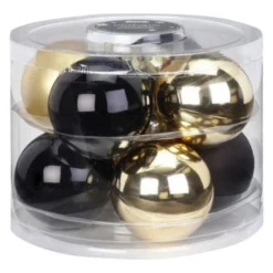 CASAYA Christbaumschmuck, Ø: 7 Cm, Uni, Schwarz/goldfarben, 8 Stück