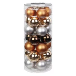 CASAYA Christbaumschmuck, Ø: 4,5 Cm, Uni, Silberfarben/braun/hellrot, 28 Stück