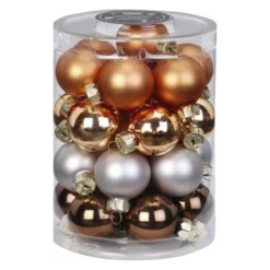 CASAYA Christbaumschmuck, Ø: 7 Cm, Uni, Braun/silberfarben/hellrot, 8 Stück