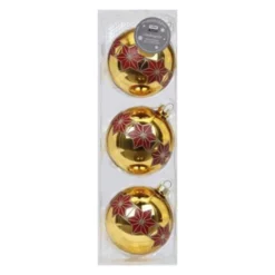 CASAYA Weihnachtskugel Kugel Deko, 8 Cm, Facets, Amber Gold Glanz, 3 St/Box