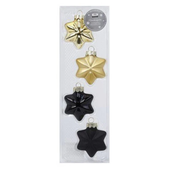 CASAYA Weihnachtsanhänger Strahlenstern Uni, 6 Cm, Black + Gold, 4 Stück/Box 3 CASAYA Weihnachtsanhänger Strahlenstern Uni, 6 Cm, Black + Gold, 4 Stück/Box
