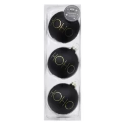 CASAYA Weihnachtskugel Kugel Deko, 8 Cm, Hoho, Schwarz Matt, 3 Stück/Box