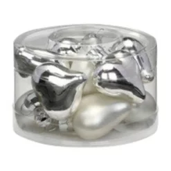 CASAYA Weihnachtsanhänger Herz Uni, 4 Cm, Silber Glanz/weiss Matt, 10 St/Dose