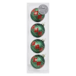 CASAYA Weihnachtskugel Kugel Deko, 6 Cm, Argyle, Tannengrün Matt, 4 St/Box