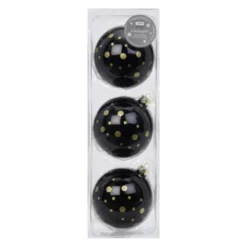 CASAYA Weihnachtskugel Kugel Deko, 8 Cm, Punkte, Schwarz Opal, 3 Stück/Box