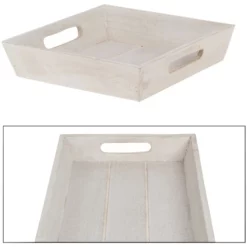 Deko-Figur Tablett, B 21 X L 21 X H 4,5 Cm, Weiss Holz