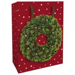 Geschenktasche Festlicher Kranz, 25x33x11 Cm, Glänzend