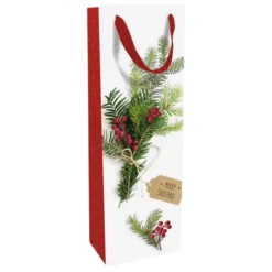 Geschenktasche Flasche Weihnachtsgrün, 12x37x8 Cm, Matt