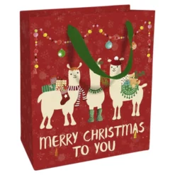 Geschenktasche X-Mas Lamas, 18x21x8 Cm, Matt Rot