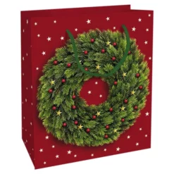 Geschenktasche Festlicher Kranz, 18x21x8 Cm, Glänzend