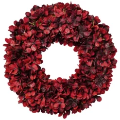 Kunstblume »Hortensienkranz Mit Glitter«, Kunststoff, Bordeauxrot