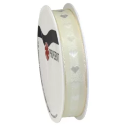 Präsent Schleifenband, Herzen, Polyester, Länge: 300 Cm, Weiß