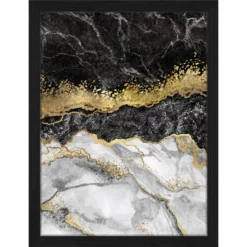 ANY IMAGE Digitaldruck »Marmor Und Gold«, Rahmen: Buchenholz, Schwarz
