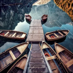 Pro_Art_Bilderpalette Keilrahmenbild »Wooden Boats In The Lake«, Rahmen: Holzwerkstoff, Natur