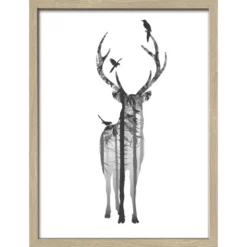 Pro_Art_Bilderpalette Gerahmtes Bild »Deer With Birds«, Rahmen: Holzwerkstoff, Natur