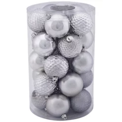 CASAYA Weihnachtskugel, Ø: 7 Cm, Silberfarben, 25 Stück