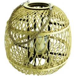 NOOR LIVING Laterne, Creme/Bambusfarben, Bambus/Glas, BxH: 35 X 36,5 Cm