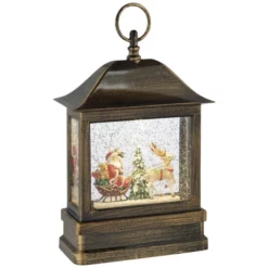 KONSTSMIDE LED-Schneelaterne, Eckig, Höhe: 25 Cm, Batterie/netz, Grün/weiss/rot/braun