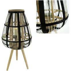 Windlicht, Bambus/Metall/Glas