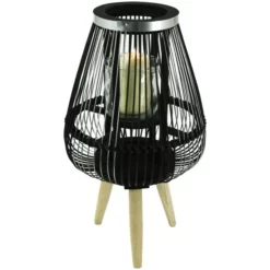 Windlicht, Bambus/Metall/Glas