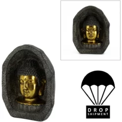 Buddhakopf, BxH: 13 X 28,5 Cm, Magnesia, Goldfarben